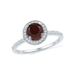 Womens Round Garnet Diamond Solitaire Ring 1/4 Cttw 10kt White Gold - REF-19F5W