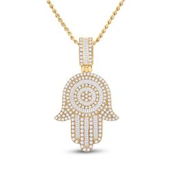 Mens Baguette Diamond Hamsa Hand Charm Pendant 3 Cttw 14kt Yellow Gold - REF-164M5H