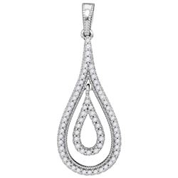 Womens Round Diamond Double Nested Teardrop Pendant 1/4 Cttw 10kt White Gold - REF-17W5K