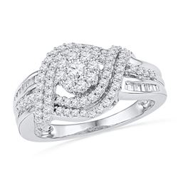 Round Diamond Cluster Bridal Wedding Engagement Ring 3/4 Cttw 10kt White Gold - REF-45W5K