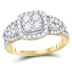 Womens Round Diamond Square Cluster Ring 1-1/4 Cttw 10kt Yellow Gold - REF-65A5M