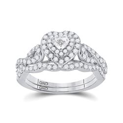 Heart Diamond Bridal Wedding Ring Band Set 1 Cttw 10kt White Gold - REF-76H5R