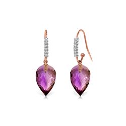 Genuine 19.18 ctw Amethyst & Diamond Earrings 14KT Rose Gold - REF-52Z9N
