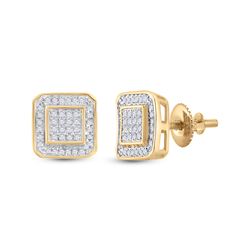 Mens Round Diamond Square Earrings 1/4 Cttw 10kt Yellow Gold - REF-16A9M