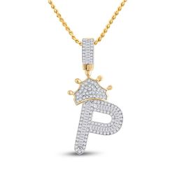 Mens Baguette Diamond Crown P Letter Charm Pendant 5/8 Cttw 10kt Yellow Gold - REF-27X9A