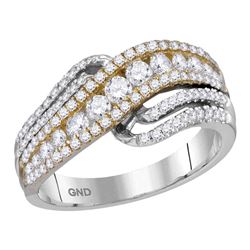 Womens Round Diamond Crossover Band Ring 1 Cttw 14kt Two-tone White Yellow Gold - REF-76K5Y