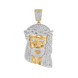 Mens Round Diamond Jesus Face Charm Pendant 7/8 Cttw 10kt Yellow Gold - REF-41H5R