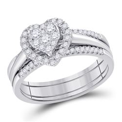 Round Diamond Heart Bridal Wedding Ring Band Set 1/2 Cttw 10kt White Gold - REF-46W5K