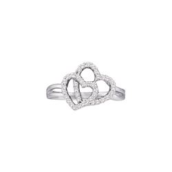 Womens Round Diamond Double Heart Ring 1/4 Cttw 14kt White Gold - REF-32K9Y