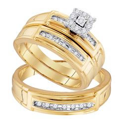 His Hers Round Diamond Solitaire Matching Wedding Set 1/3 Cttw 10kt Yellow Gold - REF-44K5Y