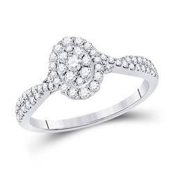 Womens Round Diamond Oval Cluster Ring 1/2 Cttw 10kt White Gold - REF-34X5A