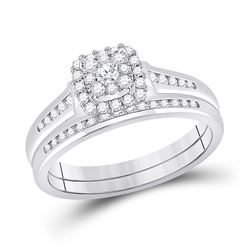 Round Diamond Bridal Wedding Ring Band Set 1/2 Cttw 10kt White Gold - REF-38W9K