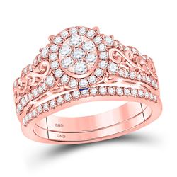 Round Diamond Bridal Wedding Ring Band Set 3/4 Cttw 14kt Rose Gold - REF-82A5M
