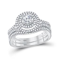 Round Diamond Bridal Wedding Ring Band Set 1 Cttw 14kt White Gold - REF-134X9A
