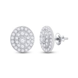 Womens Round Diamond Oval Earrings 1/3 Cttw 10kt White Gold - REF-21W5K