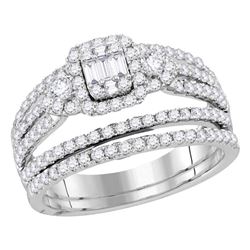 Baguette Diamond Bridal Wedding Ring Band Set 1 Cttw 14kt White Gold - REF-79W5K