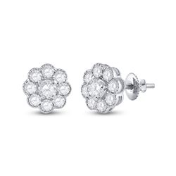 Womens Round Diamond Cluster Earrings 3/4 Cttw 14kt White Gold - REF-47H9R