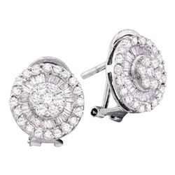 Womens Round Diamond Cluster French-clip Earrings 1 Cttw 14kt White Gold - REF-60N9F