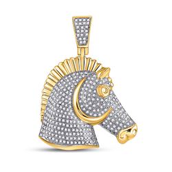 Mens Round Diamond Horse Head Chess Charm Pendant 1 Cttw 10kt Yellow Gold - REF-60K9Y
