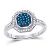 Image 1 : Womens Round Blue Color Enhanced Diamond Octagon Cluster Ring 1/4 Cttw 10kt White Gold - REF-18K9Y