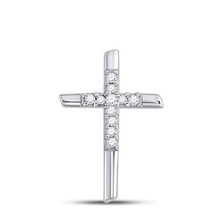 Womens Round Diamond Cross Pendant 1/12 Cttw 10kt White Gold - REF-9N5F