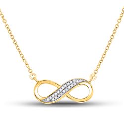 Womens Round Diamond Infinity Pendant Necklace 1/6 Cttw 10kt Yellow Gold - REF-13F9W