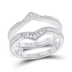 Womens Round Diamond Wedding Wrap Band Ring Guard Enhancer 1/3 Cttw 14kt White Gold - REF-47W9K