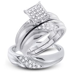 His Hers Round Diamond Cluster Matching Wedding Set 1/3 Cttw 10kt White Gold - REF-32W5K
