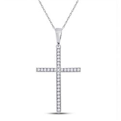 Womens Round Diamond Cross Pendant 1/10 Cttw 10kt White Gold - REF-8A5M