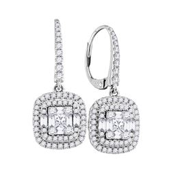 Womens Baguette Diamond Square Dangle Earrings 1 Cttw 18kt White Gold - REF-175Y5N