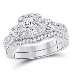 Round Diamond Bridal Wedding Ring Band Set 1 Cttw 14kt White Gold - REF-154W9K