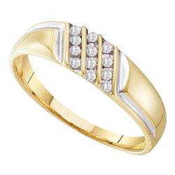 Mens Round Channel-set Diamond Diagonal Triple Row Wedding Band 1/8 Cttw 10kt Yellow Gold - REF-11K9