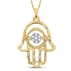 Womens Round Diamond Hamsa Fashion Pendant 1/20 Cttw 10kt Yellow Gold - REF-10F9W