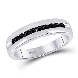Mens Round Black Color Enhanced Diamond Wedding Band Ring 1/2 Cttw 10kt White Gold - REF-34A5M