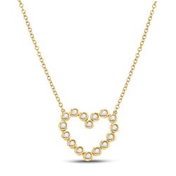Womens Round Diamond Outline Heart Necklace 1/4 Cttw 14kt Yellow Gold - REF-32R5X