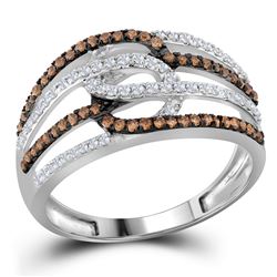 Womens Round Brown Diamond Linked Loop Band Ring 1/2 Cttw 10kt White Gold - REF-24N5F