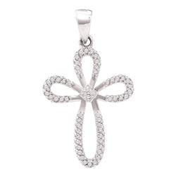 Womens Round Diamond Oblong Cross Outline Pendant 1/5 Cttw 10kt Yellow Gold - REF-8H5R
