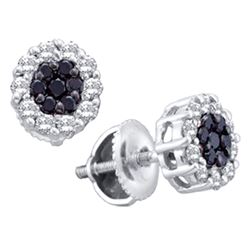 Womens Round Black Color Enhanced Diamond Flower Cluster Earrings 1-1/2 Cttw 14kt White Gold - REF-6