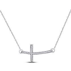 Womens Round Diamond Horizontal Cross Pendant Necklace 1/10 Cttw 10kt White Gold - REF-14N9F