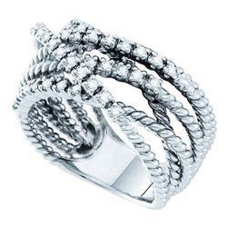 Womens Round Diamond Rope Strand Band Ring 3/8 Cttw 14kt White Gold - REF-60R9X