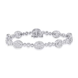 Womens Baguette Diamond Oval Link Bracelet 2 Cttw 14kt White Gold - REF-178R5X