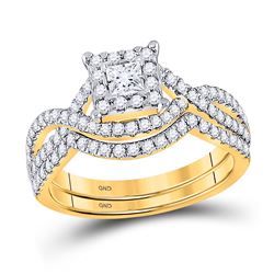 Princess Diamond Bridal Wedding Ring Band Set 3/4 Cttw 14kt Yellow Gold - REF-71M9H