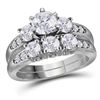Image 1 : Round Diamond 3-Stone Bridal Wedding Ring Band Set 2 Cttw 14kt White Gold - REF-346M9H