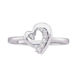 Womens Round Diamond Heart Journey Ring 1/10 Cttw 10kt White Gold - REF-11M9H