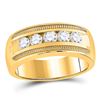 Image 1 : Mens Round Diamond Single Row Textured Wedding Band Ring 1 Cttw 14kt Yellow Gold - REF-164F5W