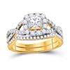 Image 1 : Princess Diamond Twist Bridal Wedding Ring Band Set 1 Cttw 14kt Yellow Gold - REF-99X9A