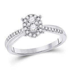 Womens Round Diamond Oval Cluster Ring 1/4 Cttw 10kt White Gold - REF-25R5X