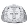 Image 1 : Mens Round Diamond Cross Ring 1/4 Cttw 10kt White Gold - REF-30H9R