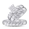 Image 1 : His Hers Round Diamond Cluster Matching Wedding Set 1/10 Cttw 10kt White Gold - REF-25H5R