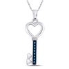 Image 1 : Womens Round Blue Color Enhanced Diamond Key Pendant 1/20 Cttw 10kt White Gold - REF-7W5K